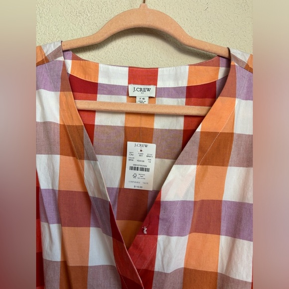 NWT J. Crew Coral Lilac Gingham Checkered Tiered V-Neck Pocketed Dress 14 - Picture 6 of 13